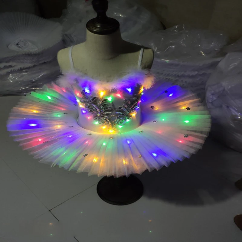 

luminous costumes white LED fluorescent princess dress girl adult Children RGB ballet dance skirt stage performance clothing