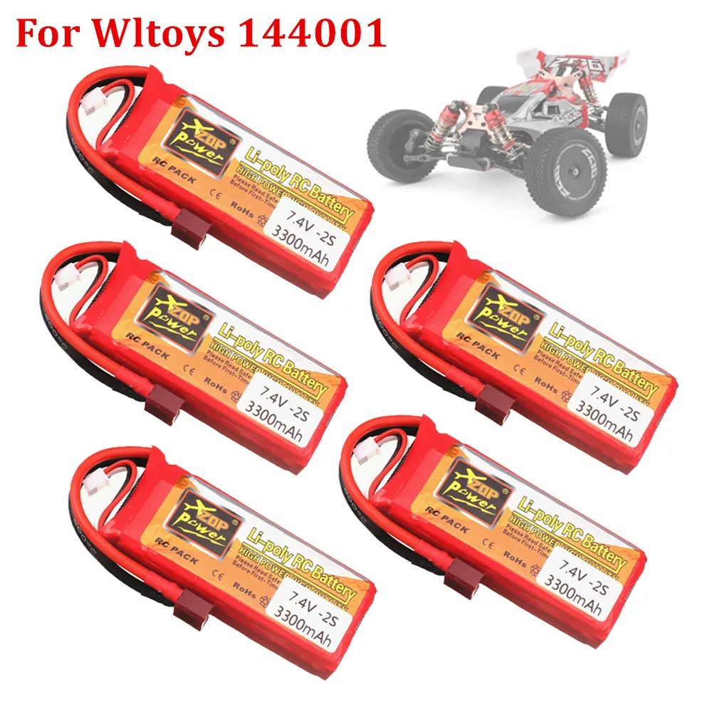 Battery For Wltoys 144001 Car 2s 7.4 V 3300mAh Lipo Battery T Plug for Wltoys 1/14 144001 RC Car Boat Lipo Battery 1-5PCS