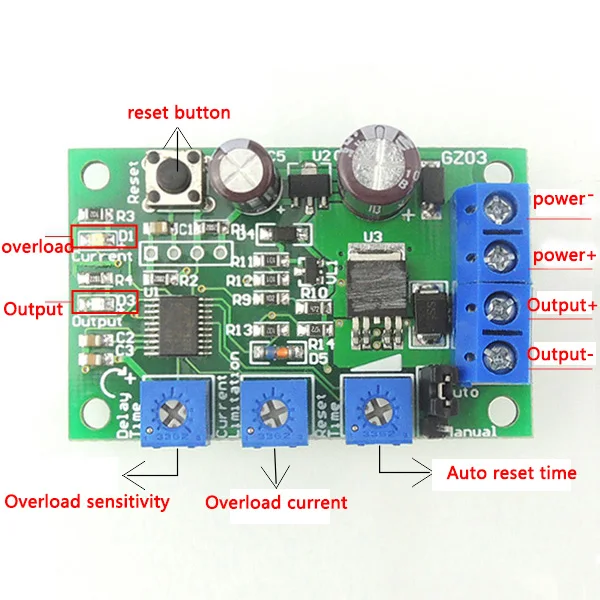 DC Motor Overcurrent Protector, mutável-Rotor Switch Protector Module, limite de corrente ajustável Switch, 6V, 12V, 24V, 10A