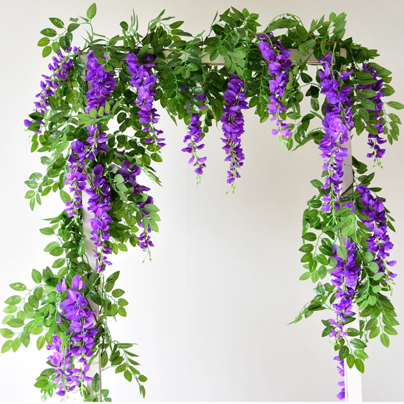 170cm Artificial liana Silk Wisteria Flowers Vines Rattan Bride flower Wall Hanging Garland Arch Home Wedding Garden Decorations