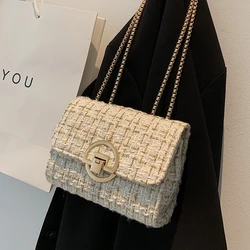 Borsa per ascelle con patta a contrasto di colore inverno nuova borsa da donna in lana di alta qualità con tracolla a catena