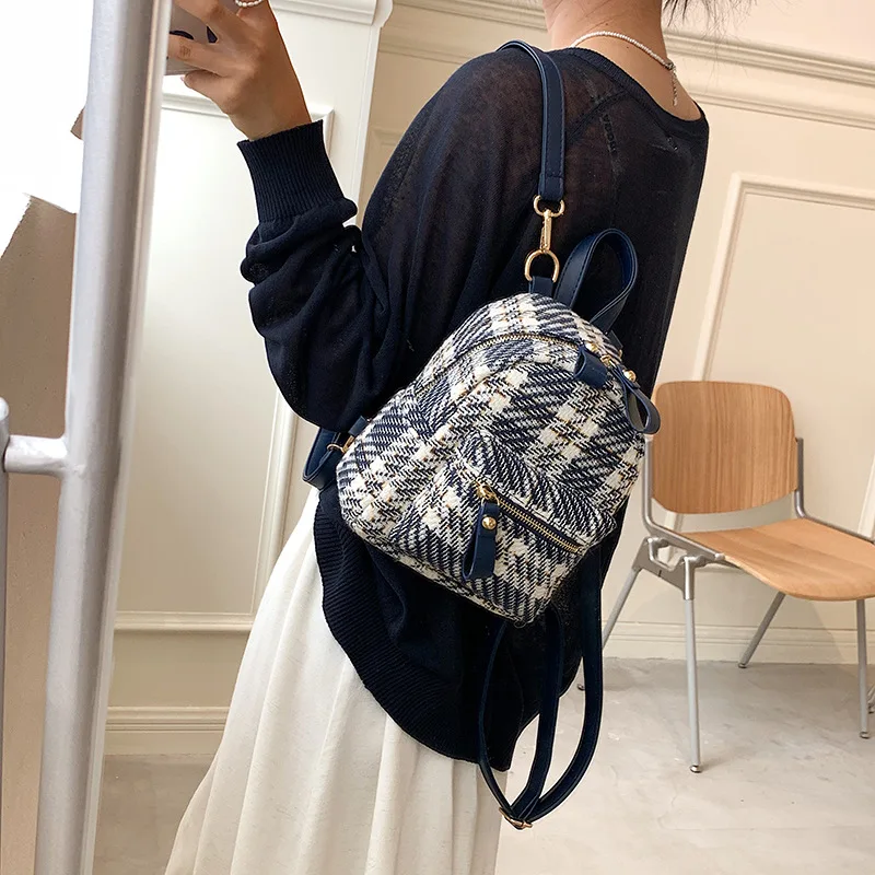 Wool plaid women backpack small Multifunction Shoulder Bags Lady Back Pack For School Teenagers Girls Rucksack Daypack mochila