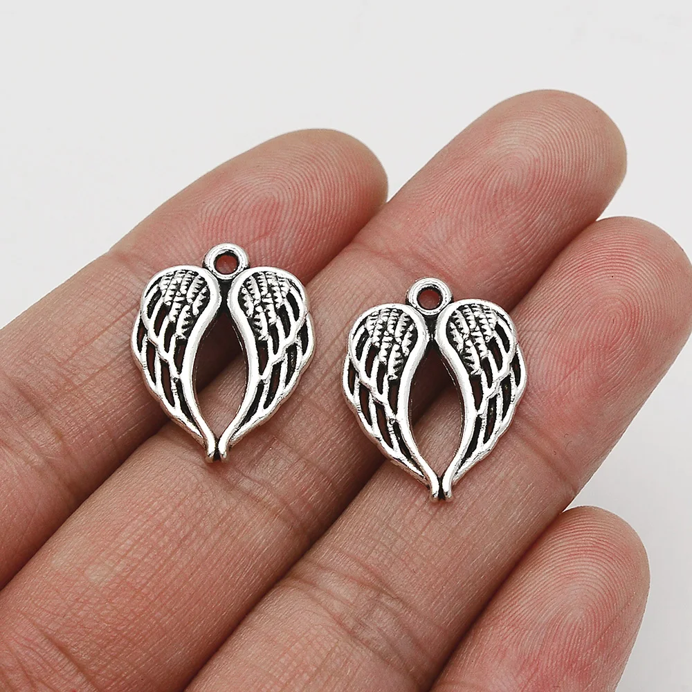 30pcs/Lots 17x21mm Antique Silver Plated Fairy Heart Wing Charms Feather Pendants For Diy Creation Jewelry Making Accessories