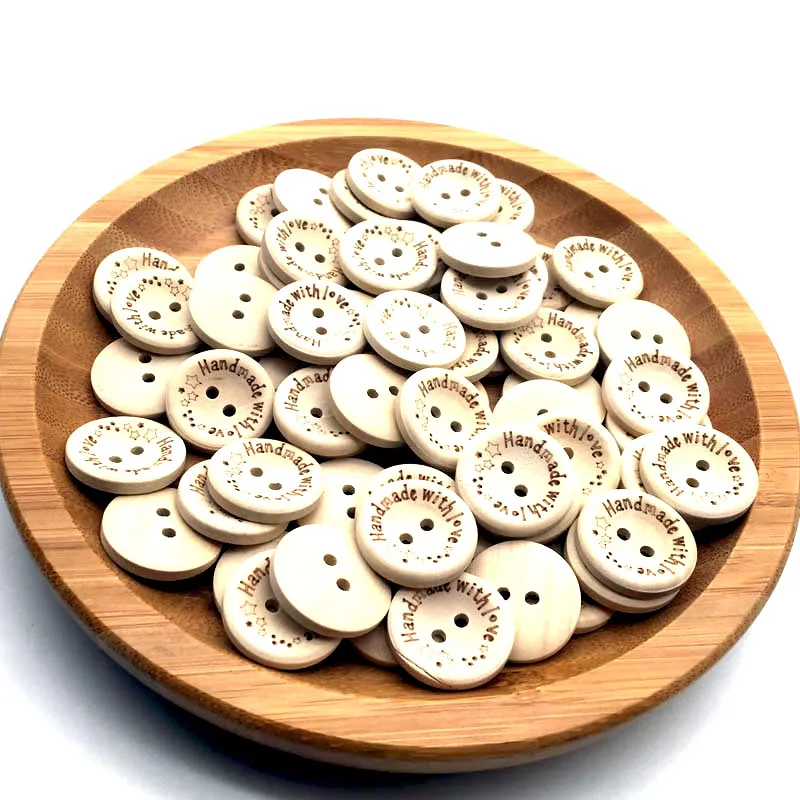 15/20/25mm Handmade With Love DIY Round Wooden Buttons Natural Color Buttons For Scrapbooking Crafts Sew Button SC253