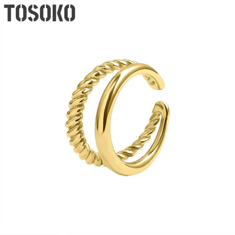 TOSOKO Stainless Steel Jewelry Double Layer Overlay Ring With Smooth Thread Personality Ring  For Women BSA123