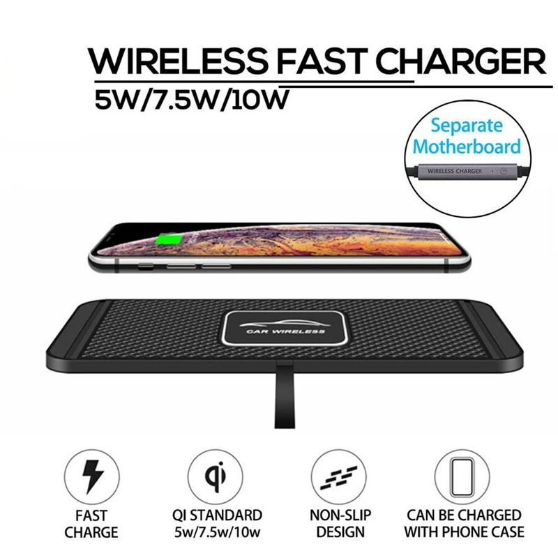 5/7.5/10W C1 Car Qi Wireless Charger Pad Fast Charging Dock Station Non-Slip Mat