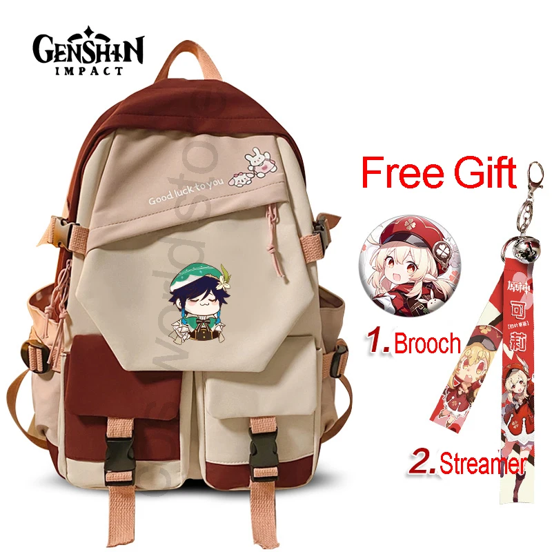 Genshin Impact Klee Venti Backpack Custom Canvas Shoulder Bag School Bag Teenager Boys Girls School Laptop Travel Rucksack Gift