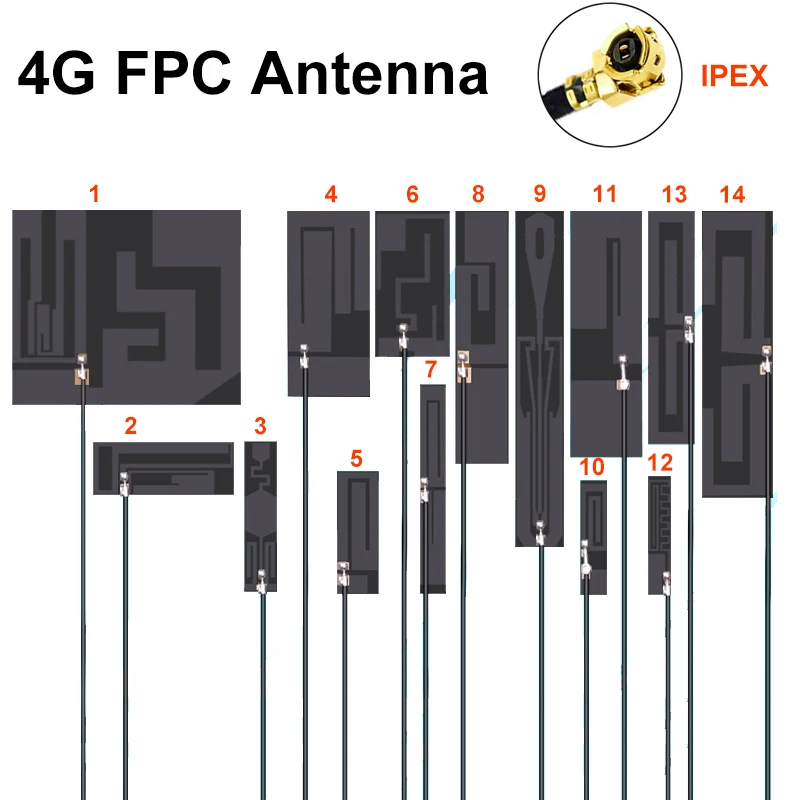 2pcs U.FL LTE 4G 3G GSM 2G NB-IOT antenna FPC Flexible soft board internal 700-2700MHZ 8dBi High gain 13cm For mini pcie