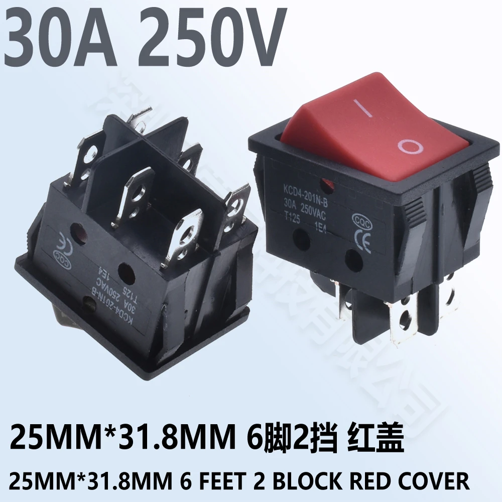 5pcs 30A 250V KCD2 KCD4 Rocker Switch DPST 4 Pin 6Pin Red Lighted 120V Rocker Toggle Switch ON Off Heavy Duty 22*29 High voltage