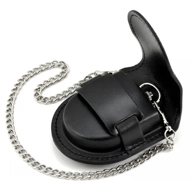 Male PU Leather Cover With Chain Fashion Vintage Classic Cusual Pocket Watch Box Holder Case Purse Bag