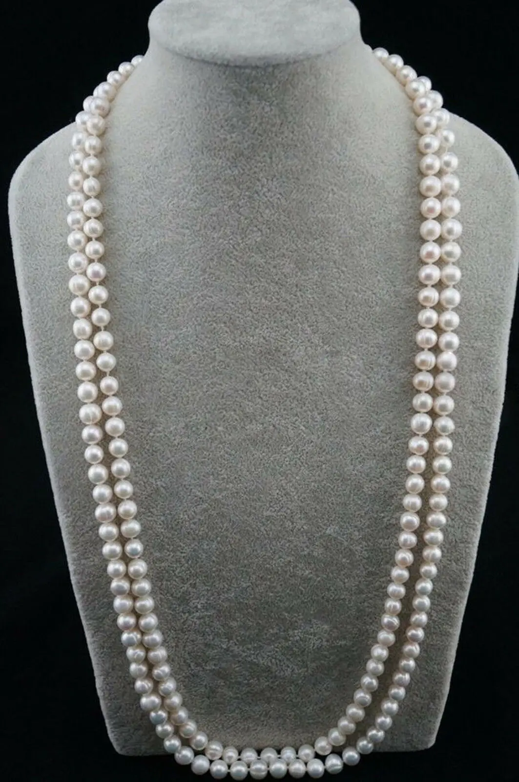 

Long 46" Natural Pearl Round Baroque 8-9mm White Freshwater Pearl Necklace AAA+