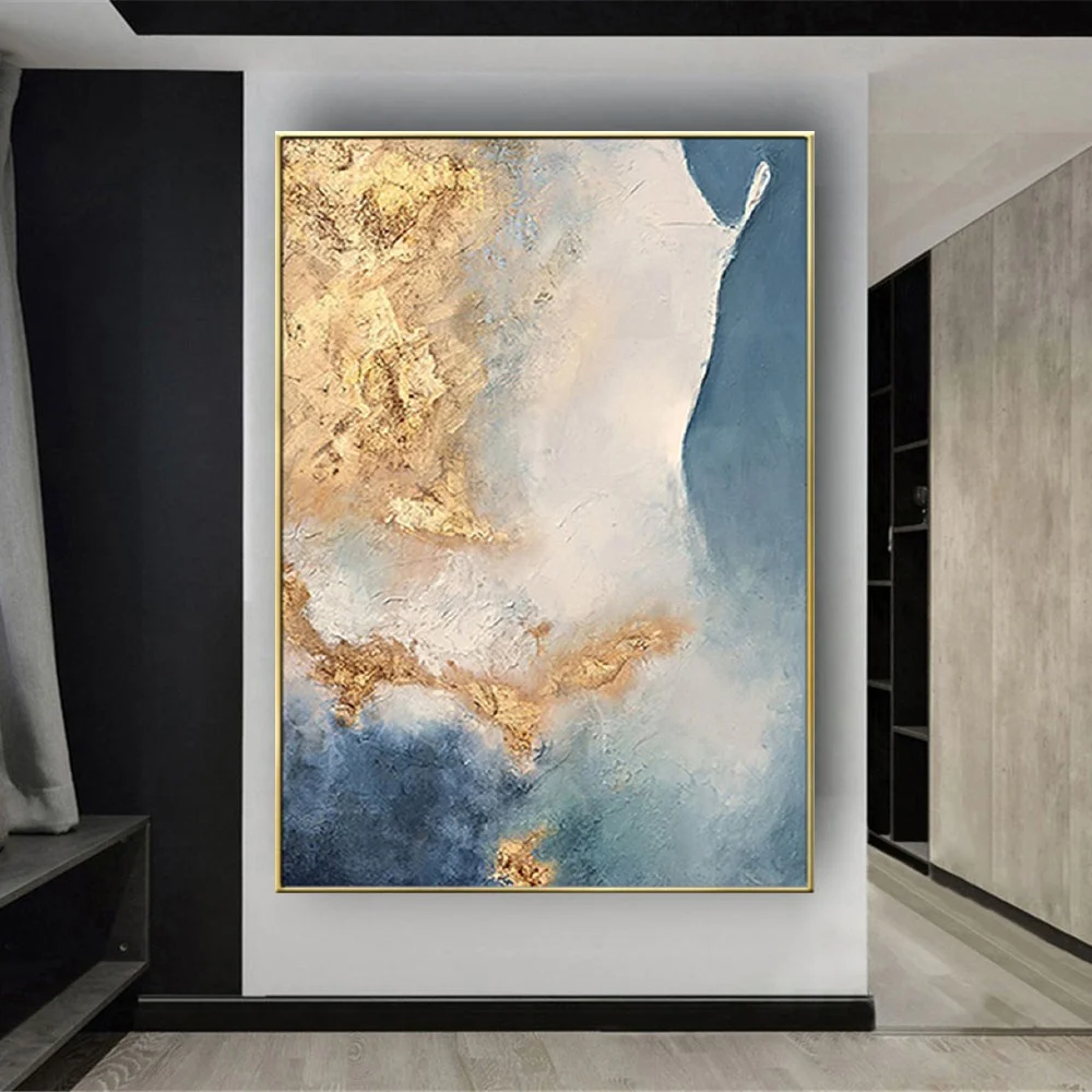 

Modern Pure Hand-Painted Canvas Painting Golden And Off-white Texture Wall Pictures For Home Decoration Living Room Sky Artwork