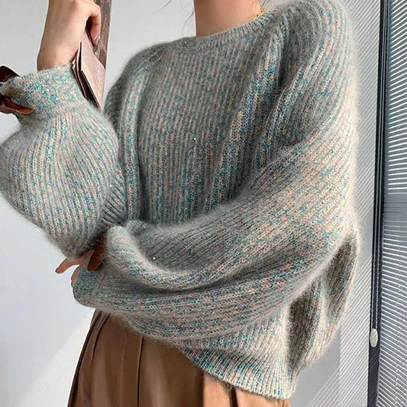 2022 primavera solto doce tricô camisola solto ajuste em torno do pescoço manga longa pullovers feminino nova moda coreano estilo japão outono