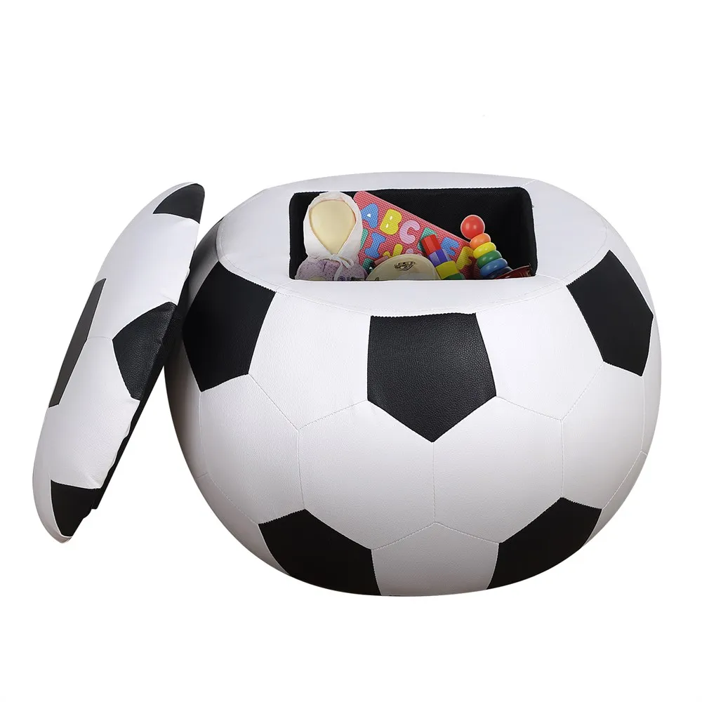 HOMCOM children's Puf Mini sofa for children over 3 years old soccer ball with storage 51,5x51,5x36 cm black and white