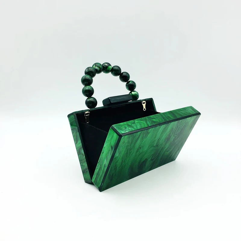 New Pearlescent Handbag Luxury Famous Brands Green Clutch Bag Beaded Handle Acrylic Evening Bags Wedding Party Crossbody Purses