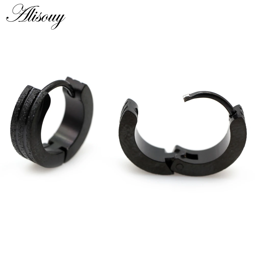 Alisouy 2pcs New Frosted Scrub Groove Ear Earring Stainless Steel Small Circle Hoop Earrings for Women Men Punk Piercing Jewelry