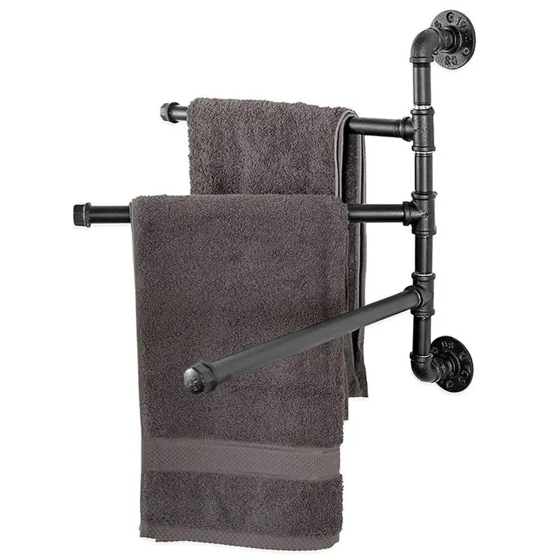 Industrial Pipe Towel Rack Heavy Duty 3-Bar Swivel Towel Holder for Bathroom