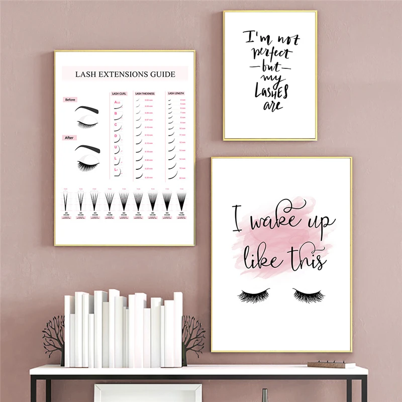 Lash Extensions Guide Poster Makeup Posters And Prints Eyelash Canvas Painting Quotes Wall Art Print Pictures Girls Room Decor