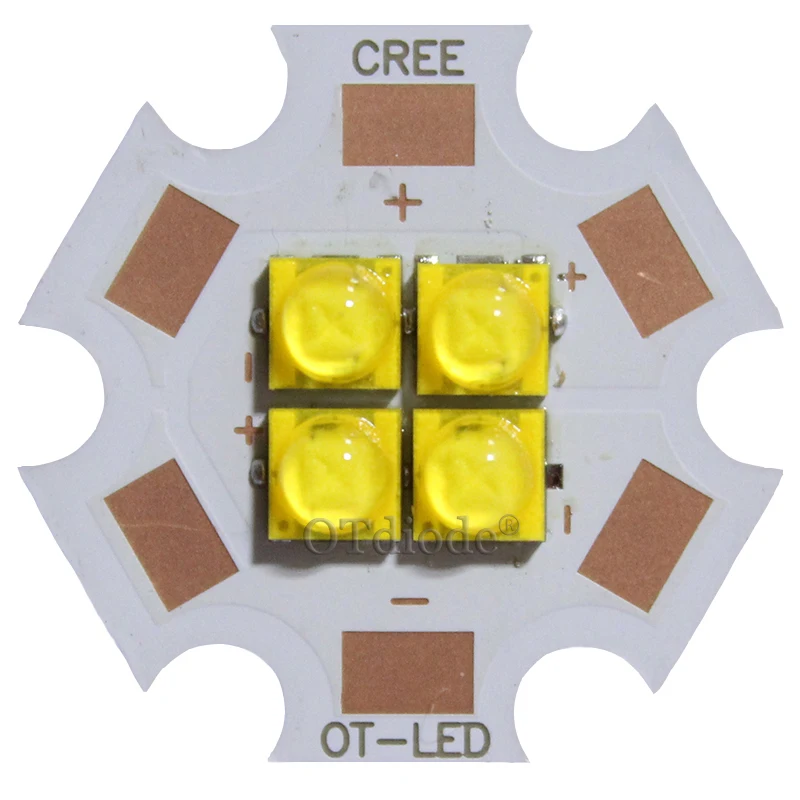 20W  XTE XT-E 4Leds 4Chips Led Emitter Light 3V 6V 12V Cold White Warm Neutral White Royal Blue450nm On 20mm Copper PCB Board