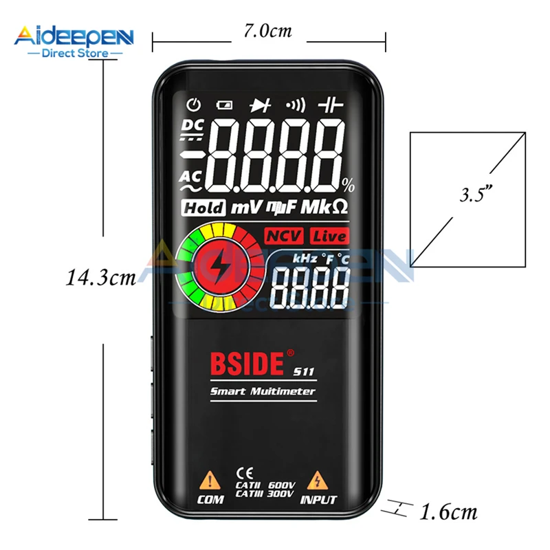Multimètre numérique S11, écran LCD 3.5 ", 9999 T-RMS, DC, tension AC, puzzles itance, diode Ohm, multimètre NCV Hz, testeur de fil sous tension