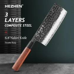 HEZHEN 6.8 Inch Nakiri Knife 10Cr15CoMov Composite Stainless Steel Cleaver Slice Kitchen Knife With Beautiful Gift Box