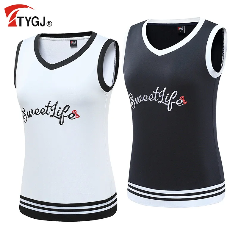 

TTYGJ Spring Golf Clothing Women's Polo Shirt Women Sleeveless Vest Golf Sweater Vest Knitted Golf Clothes V-Neck British Style