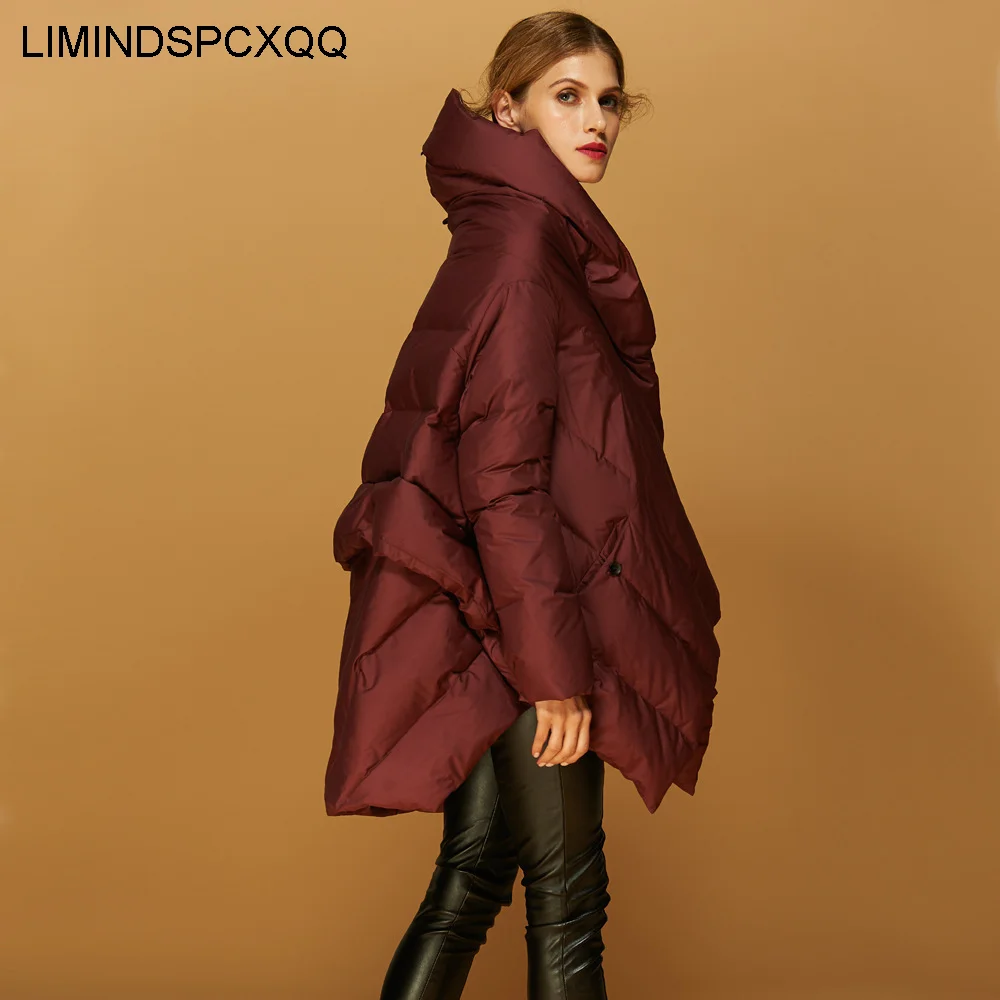 Irregular Hooded 95% White Duck Down Jackets 2023 Cloak Clothing Thicken Hidden Button Long Sleeve Fashion Coats Winter Womens