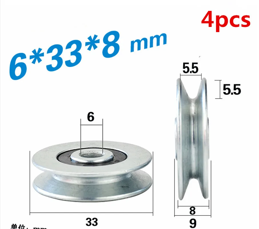 

2Pcs 6*33*8mm V groove, steel wire over line lifting wheel guide wheel, metal pulley bearing, mechanical rolling wheel