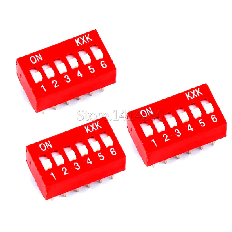 Slide Type Switch 2.54mm 6-Bit 6 Position Way DIP Red Pitch