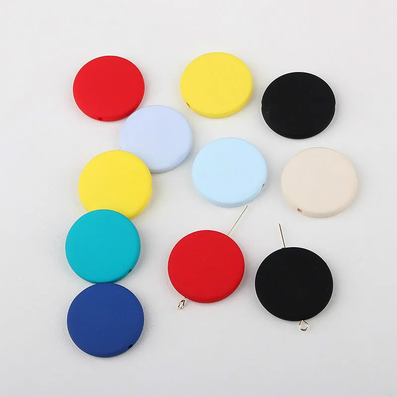 Spring macaroon color rubber paint straight hole round flat bead accessories DIY handmade Korean hair  earrings material