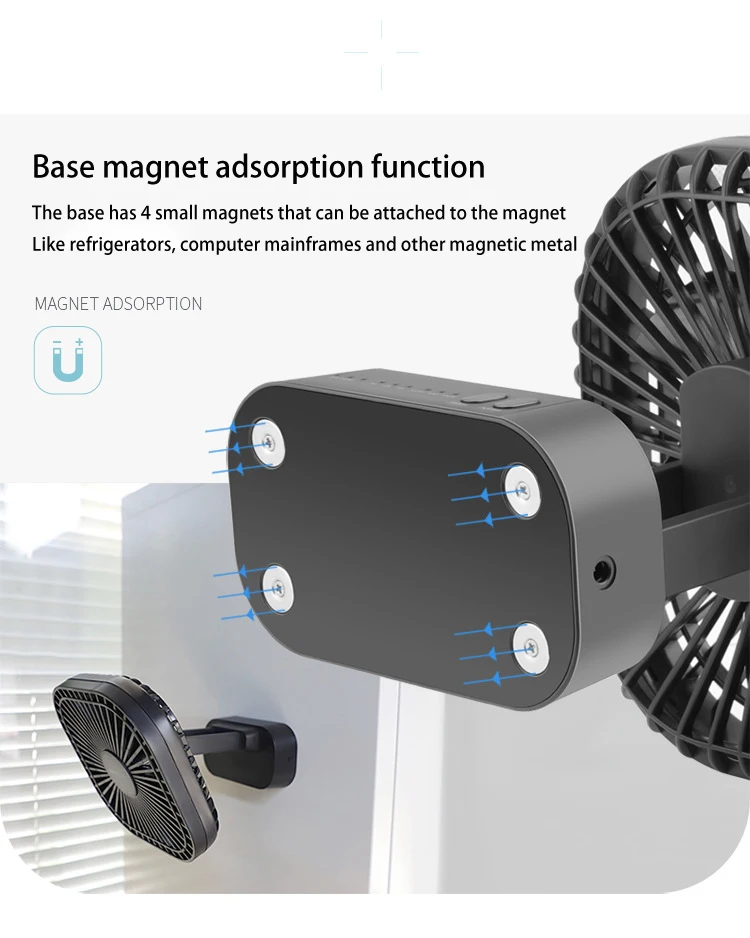 미니 USB 충전식 휴대용 무소음 데스크탑 선풍기, 타이밍 자기 흡입, 에어 쿨러, 사무실 및 야외, 5000mAh