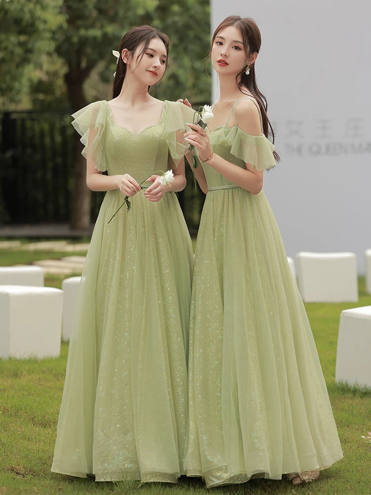 Simple Green Bridesmaid Dress For Women 2021 Chic Halter Off The Shoulder Floor Length Wedding Party Dress Fashion A-Line Gown