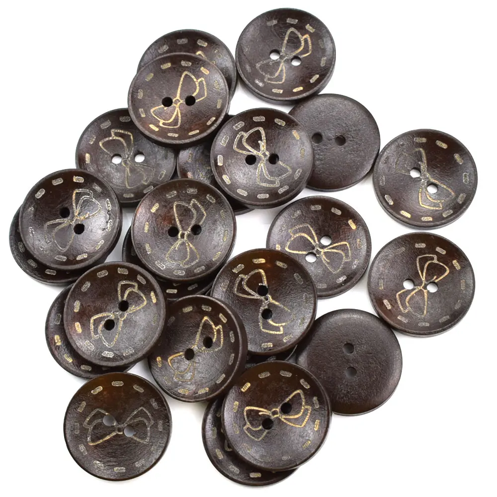 

300PCS 25MM Colorful Round Eyes Wood Coat Button Fashion Black Bow Buttons for Women Clothes Decorative Botones DIY Sewing