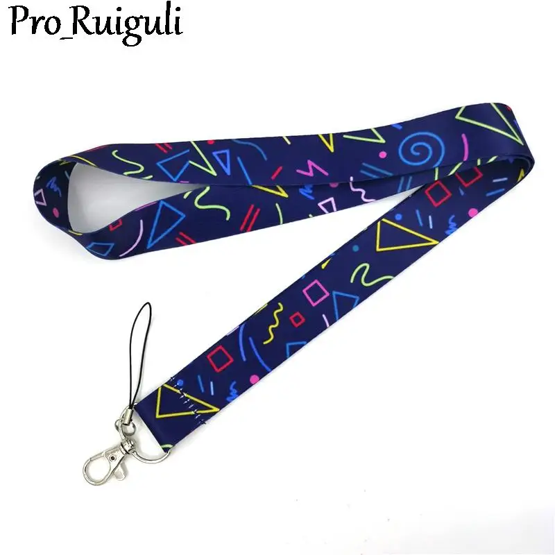 Colorful Geometric Pattern Graffiti Key lanyard Car KeyChain ID Card Pass Gym Mobile Phone Badge Kids Key Ring Holder Jewelry