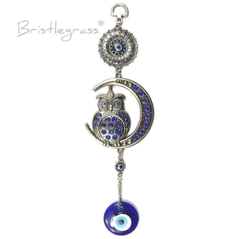 

BRISTLEGRASS Turkish Blue Evil Eye Rhinestone Moon Owl Wall Hanging Pendants Amulets Lucky Charms Blessing Protection Gift Decor