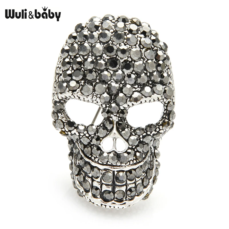 Wuli&baby Sparkling Rhinestone Skull Brooches For Women Unisex 2-color Punk Style Casual Party Brooch Pin Gifts