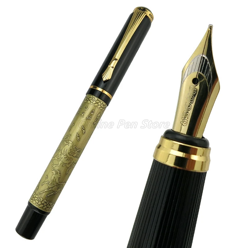 

Baoer 507 Metal Ancient Bronze Eight Running Horses Fountain Pen Broad Nib 0.7mm Office School Writing Gift Pen Accessory