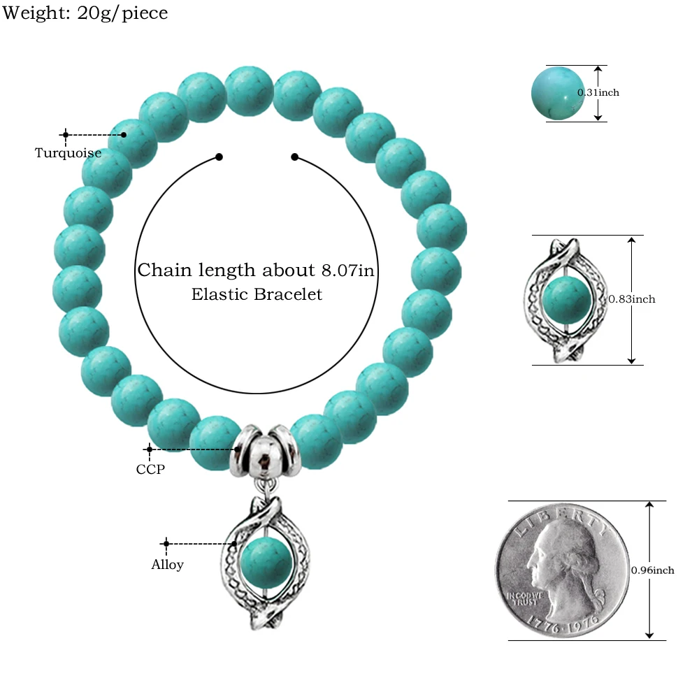 Boho Vintage Turquoises Bracelets for Women Men\'s Handmade Accessories Alloy Pendants Cross Tree Snake Owl Charm Bracelet Bangle