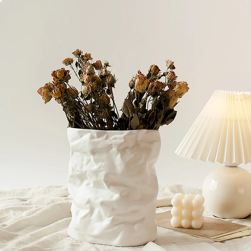 Home Crafts Decor Vase Nordic Wrinkled Paper Bag Vase Flower Pot Vase Flowers Art Decor Insert desk Ornaments Best Gift