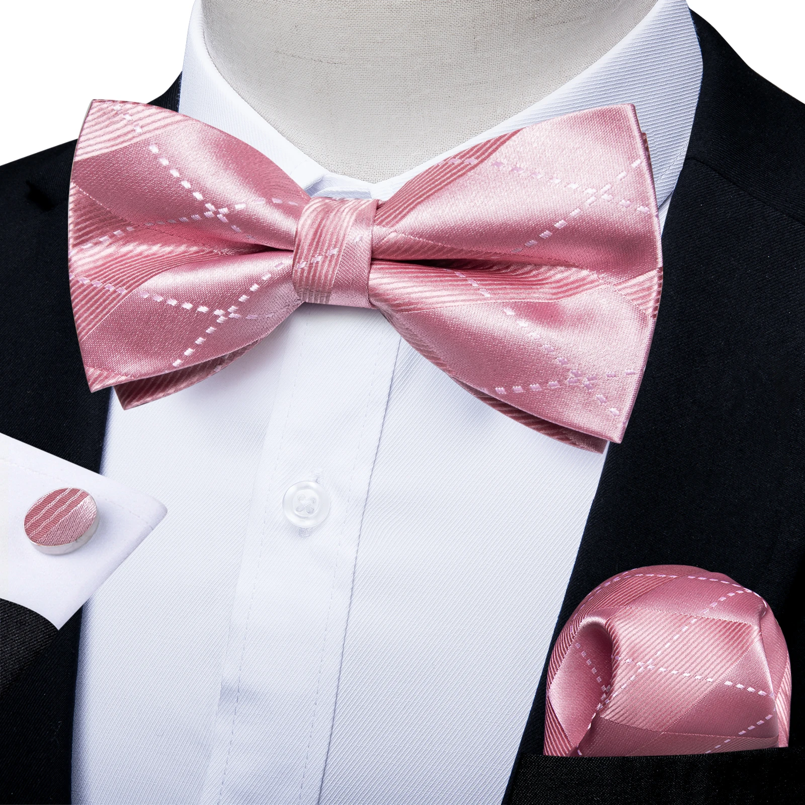 Herren-Fliege 3-teiliges Set Schwarz-Gold Blumenmuster Vorgebundene Fliege Manschettenknöpfe Einstecktuch-Set für Hochzeit Party Herren-Krawatte – Detail 6