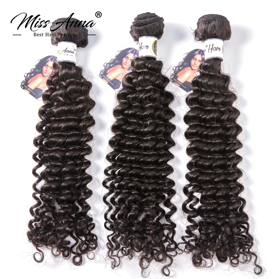 MISSANNA 32 34 36 38 40 Deep Wave Hair Bundles Soft Brazilian Hair 100% Deep Wave Human Hair Bundles Deep Curly Human Hair Weave