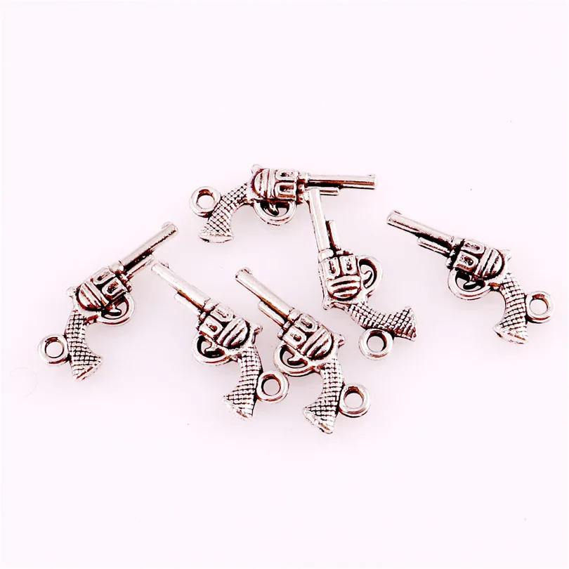 40pcs Charms Gun 2 Sided Revolver 9*20mm Tibetan Silver Plated Pendants Antique Jewelry Making DIY Handmade Craft Pendant