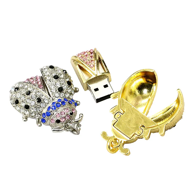 Crystal Beetle Usb 2.0 Flash Drive Diamond Ladybug Necklace Pen Drive 4GB Memory Stick Pendrive Usb Stick 8GB U Disk 16GB 32GB