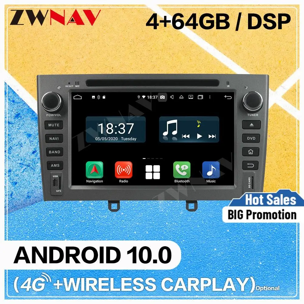 Carplay Android 10.0 screen Car Multimedia DVD Player for Peugeot 408 2007-2010 GPS Navigation Auto Audio Radio Stereo Head unit