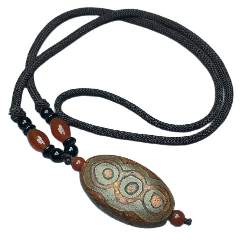 Tibetan natural agate Six Eyes Weathered Old Dzi Bead Necklace Pendant