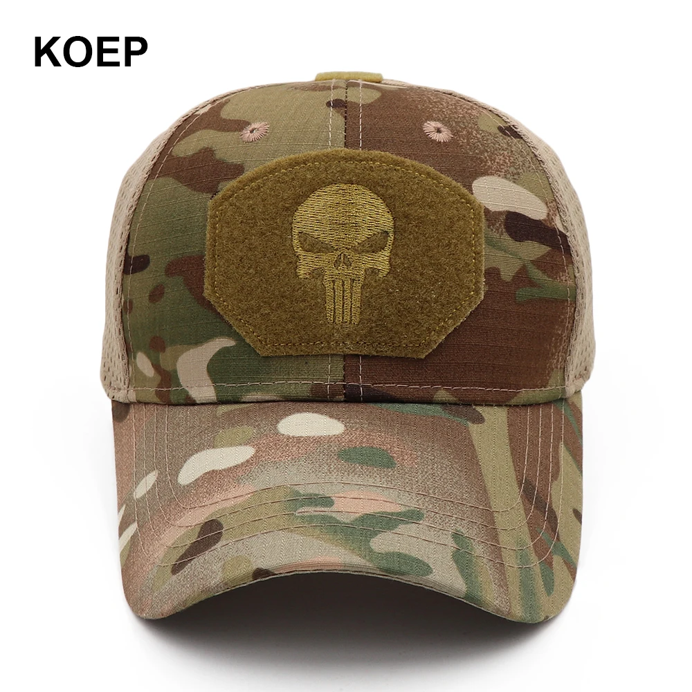 KOEP New Mesh Punisher Baseball Cap Fishing Caps Men Outdoor Camouflage Jungle Hat Hiking Casquette Hats