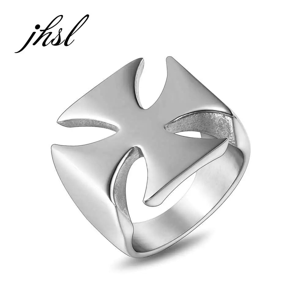 JHSL Cross Rings for Men Stainless Steel Silver Color Fashion Jewelry Party Gift  Wholesale US Size  7 8 9 10 11 12