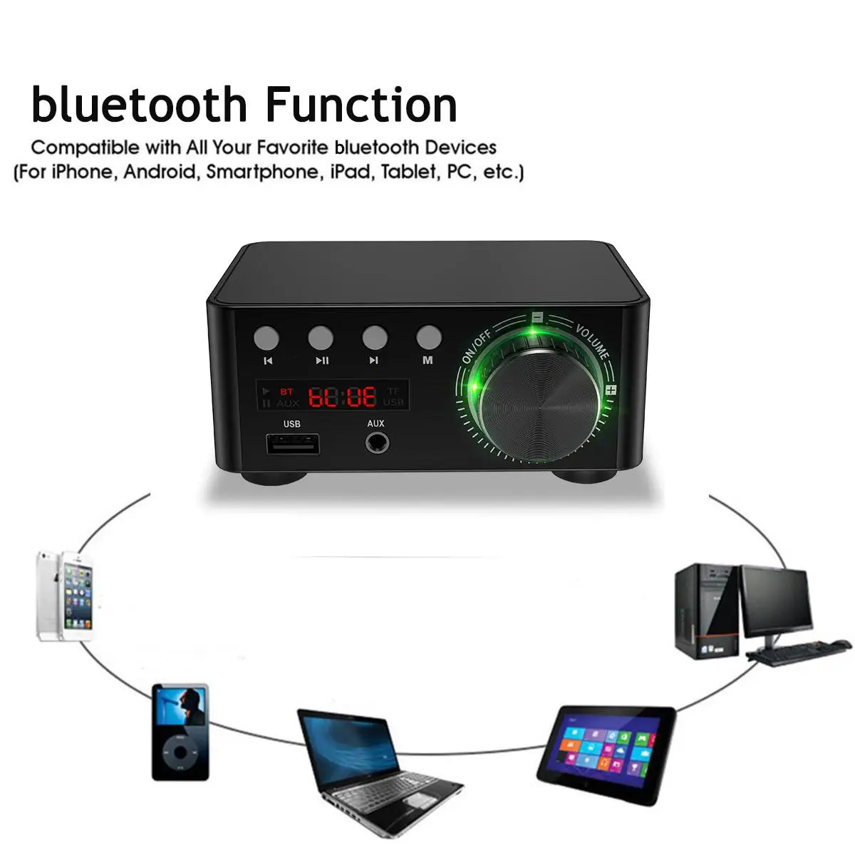 100W Mini Audio HiFi bluetooth 5.0 Power Amplifiers Class D Amplifier Tpa3116 Digital Amp 50W*2 Home Audio with Panel Control