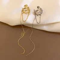 Boucles d'oreilles à Clip multicouches de luxe pour femmes, géométrique brillant, perle de Zircon, os d'oreille, sans perçage, longue chaîne, pompon 3