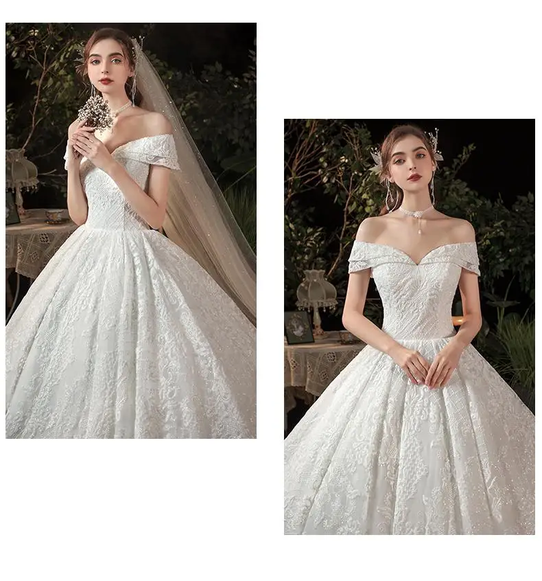 Real Photo Glitter White Luxur Wedding Dresses Long Lace Sequin Royal Train Bride Gowns Princess Church Bridal Dress Custom Made